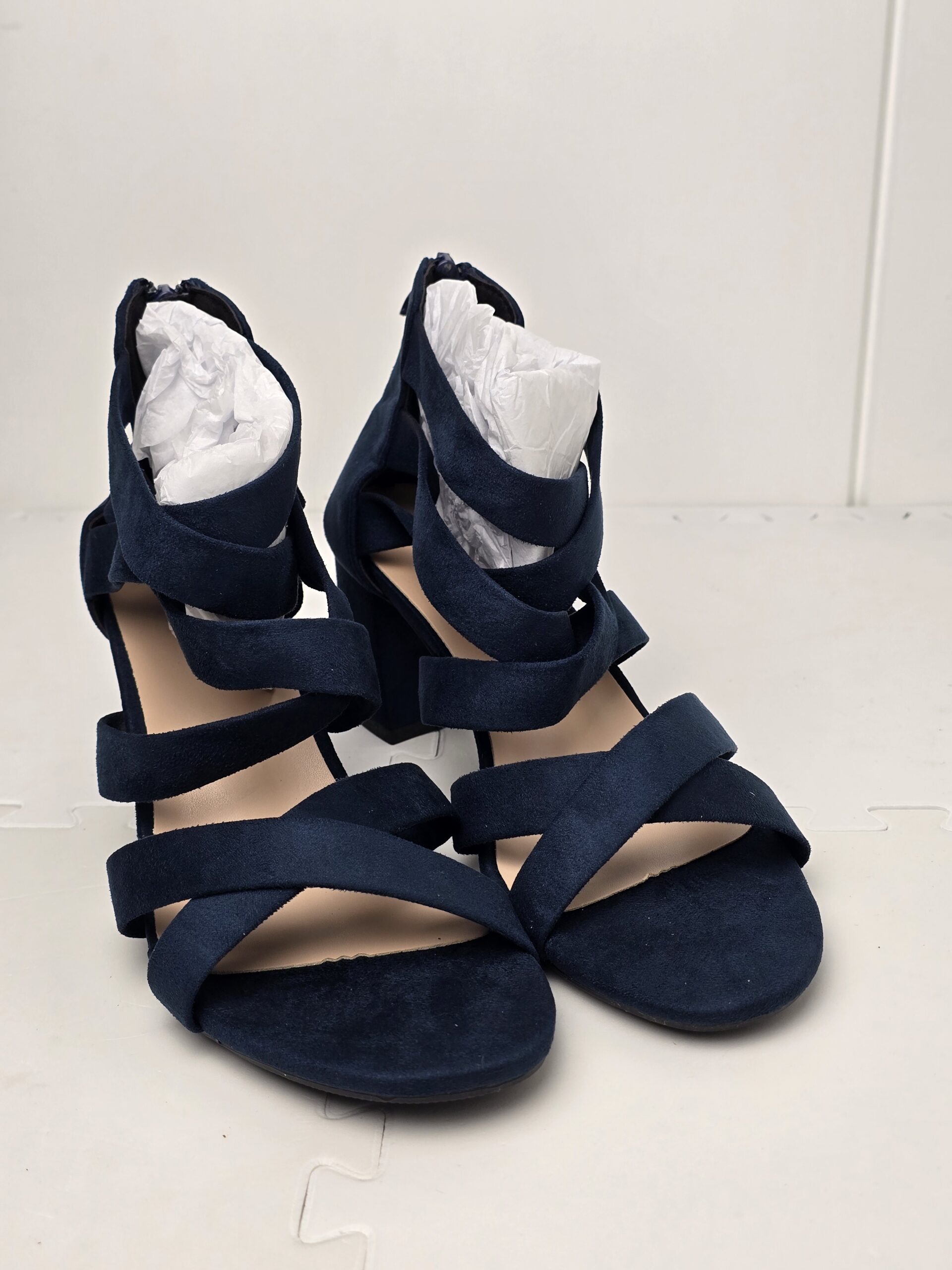 Rodawu Sandals for Women Ankle Strap Sandals Mid Chunky Heel Pump Prom Bridal Wedding Shoes