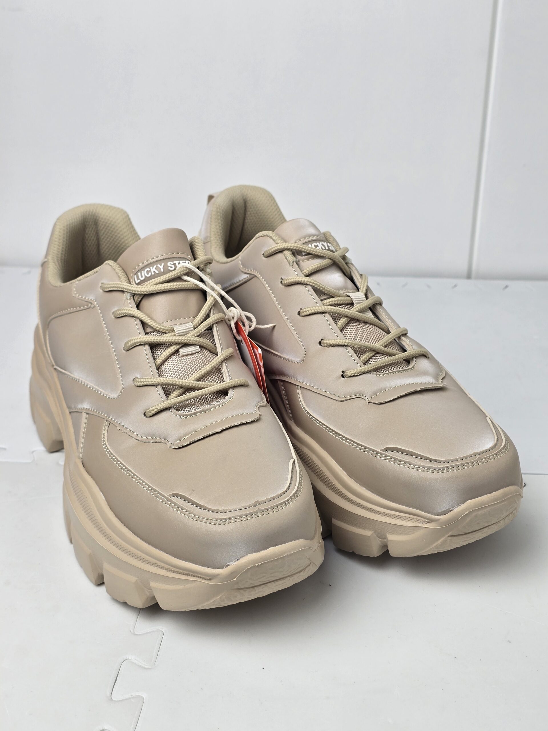 LUCKY STEP Women 90S Chunky Platform Rhinestone Sneakers-Casual Lace-Up Walking Dad Sneakers