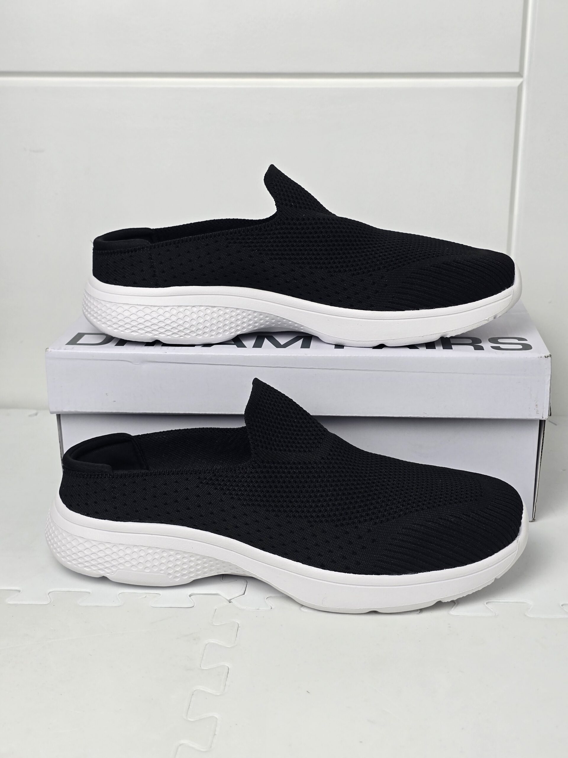 Women Mules Knit Slip-On Comfort Lightweight Sneakers Flat Platform Slippers