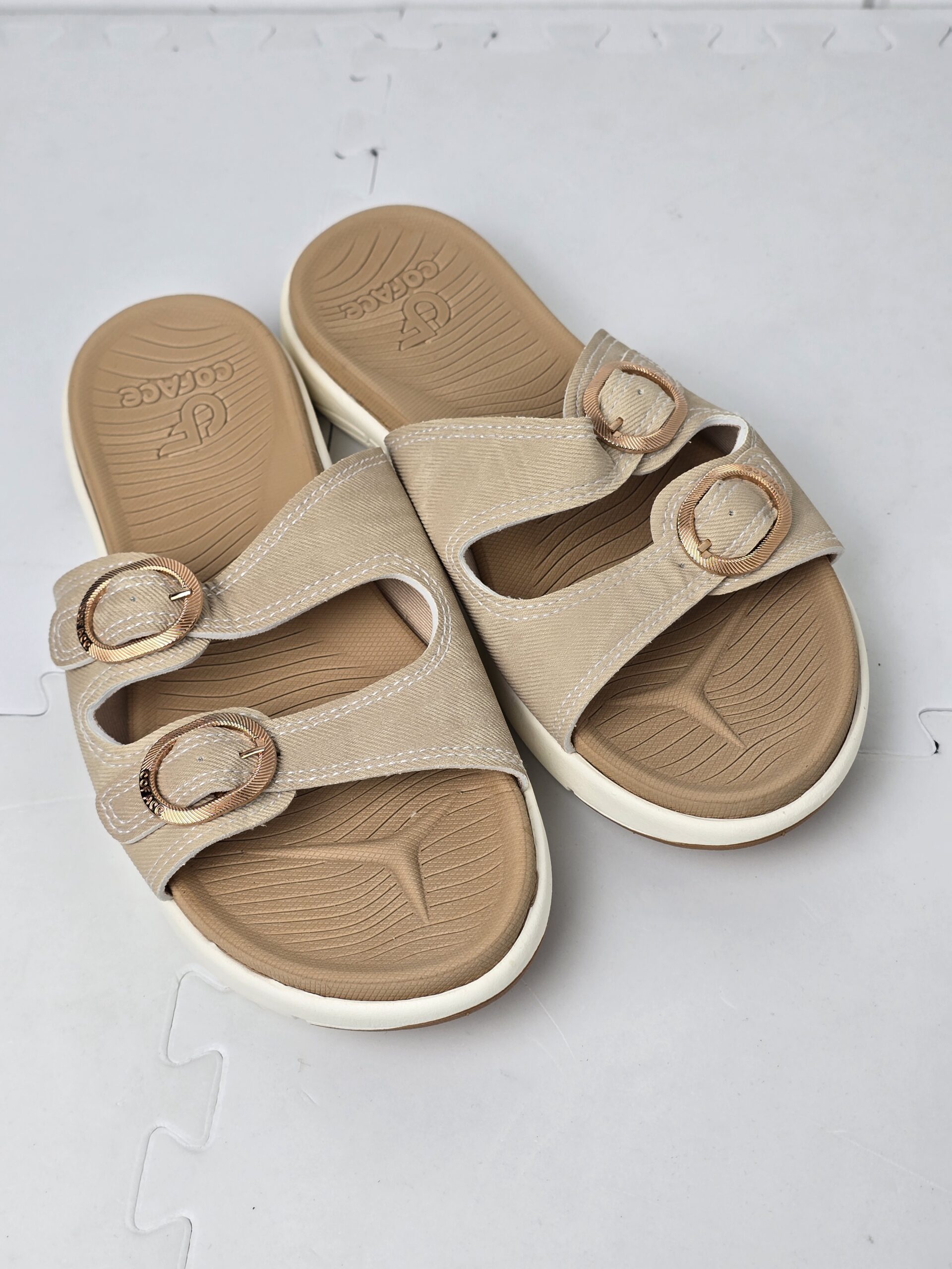 COFACE Women’s Orthotic Slides Comfort Plantar Fasciitis Arch Support Slip on Flat Sandals Ladies Soft Cushion Fashion Yoga Mat Sliders With Adjustable Straps