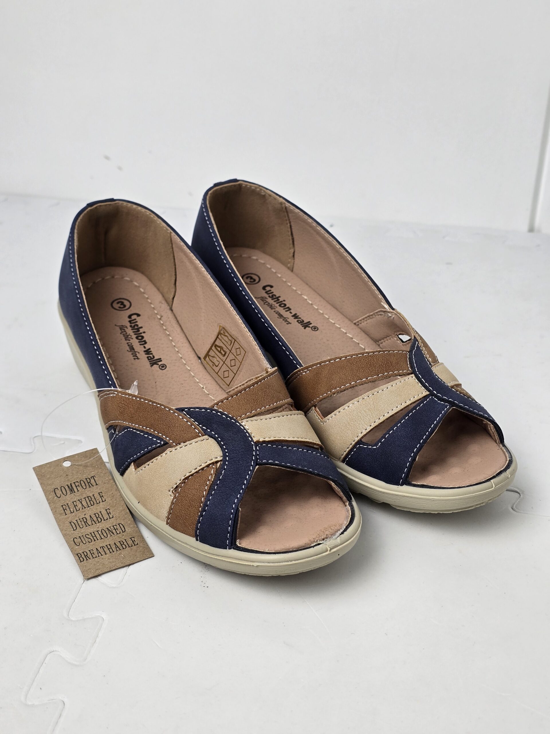 Cushion Walk Moria Women’s Navy Open Toe Wedge Shoe