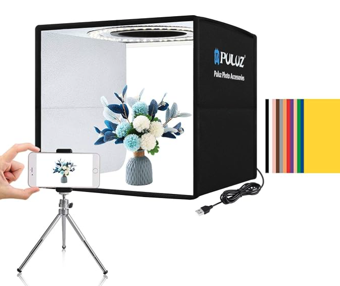 PULUZ Mini Light Box Photography, 25cm Portable Folding Mini Photo Studio Box Tent kit with 112pcs LED Lights CRI ≥97+6 Kinds Double-sided Colors Backgrounds for Small Size Products Lightbox