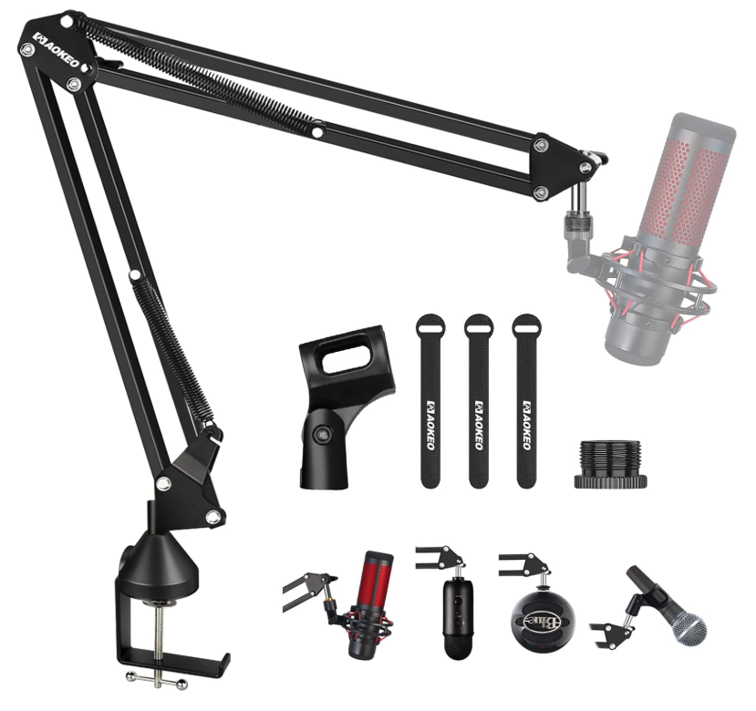 Microphone Boom Arm,Aokeo AK-35 Desk Adjustable Compact Mic Suspension Boom Scissor Arm Stand For Blue Yeti,Snowball iCE, HyperX QuadCast,SoloCast,Elgato Wave,Etc