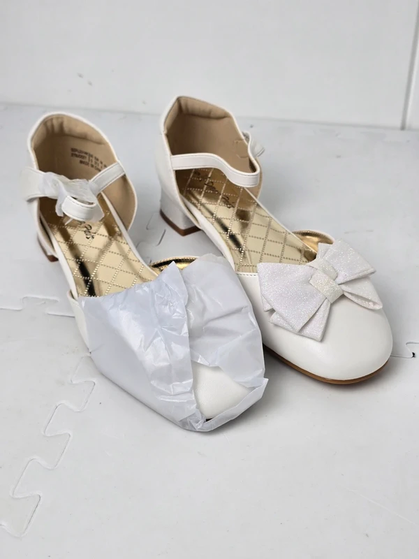 Girls Low Heels Ankle Strap Bow Ballet Wedding Party Closed Toe Sandals