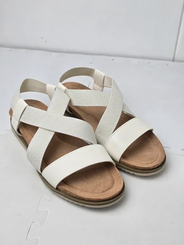 Women Open Toe Slip On Strappy Low Wedge Flats Lightweight Summer Sandals