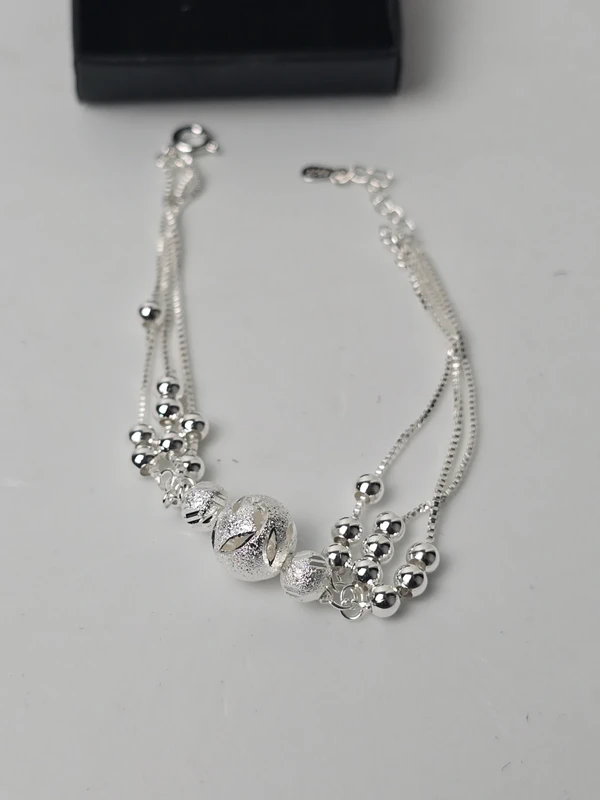 Womens Silver Beaded Bracelet | Gift for Mothers Ladies