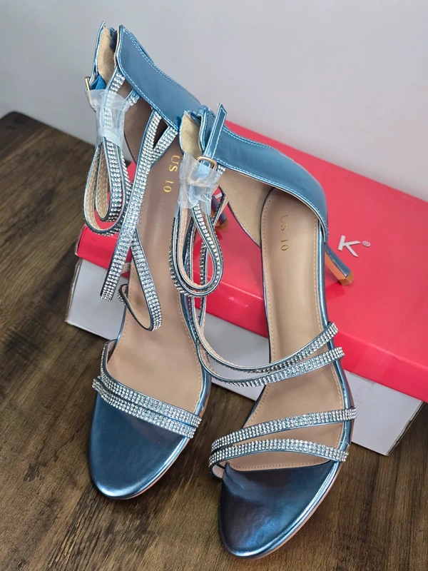 Allegra K Women's Ankle Strap Rhinestone Stiletto Heels Sandals Shoes