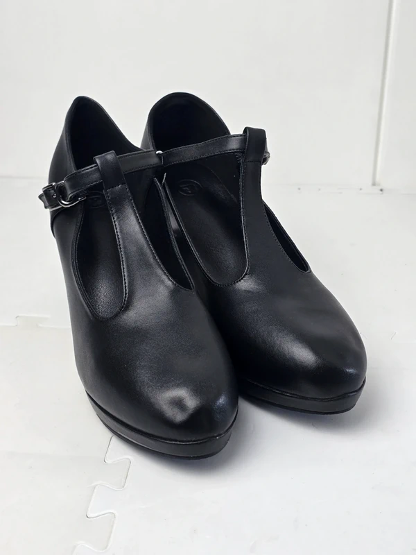 Womens T-Strap Closed Toe Platform Mid Heel Dress Pump Court Shoes