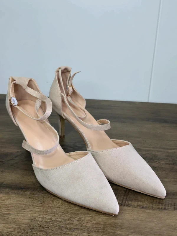 Biege Womens Court Shoes Pointed Toe | Heel Ankle Strap Shoes